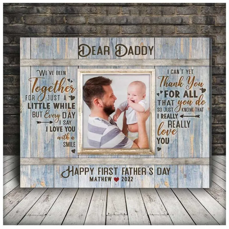 1st Father's Day Gift For Husband From Wife, Custom Dad Daughter Son Photo Gift For New Dad, New Father Canvas