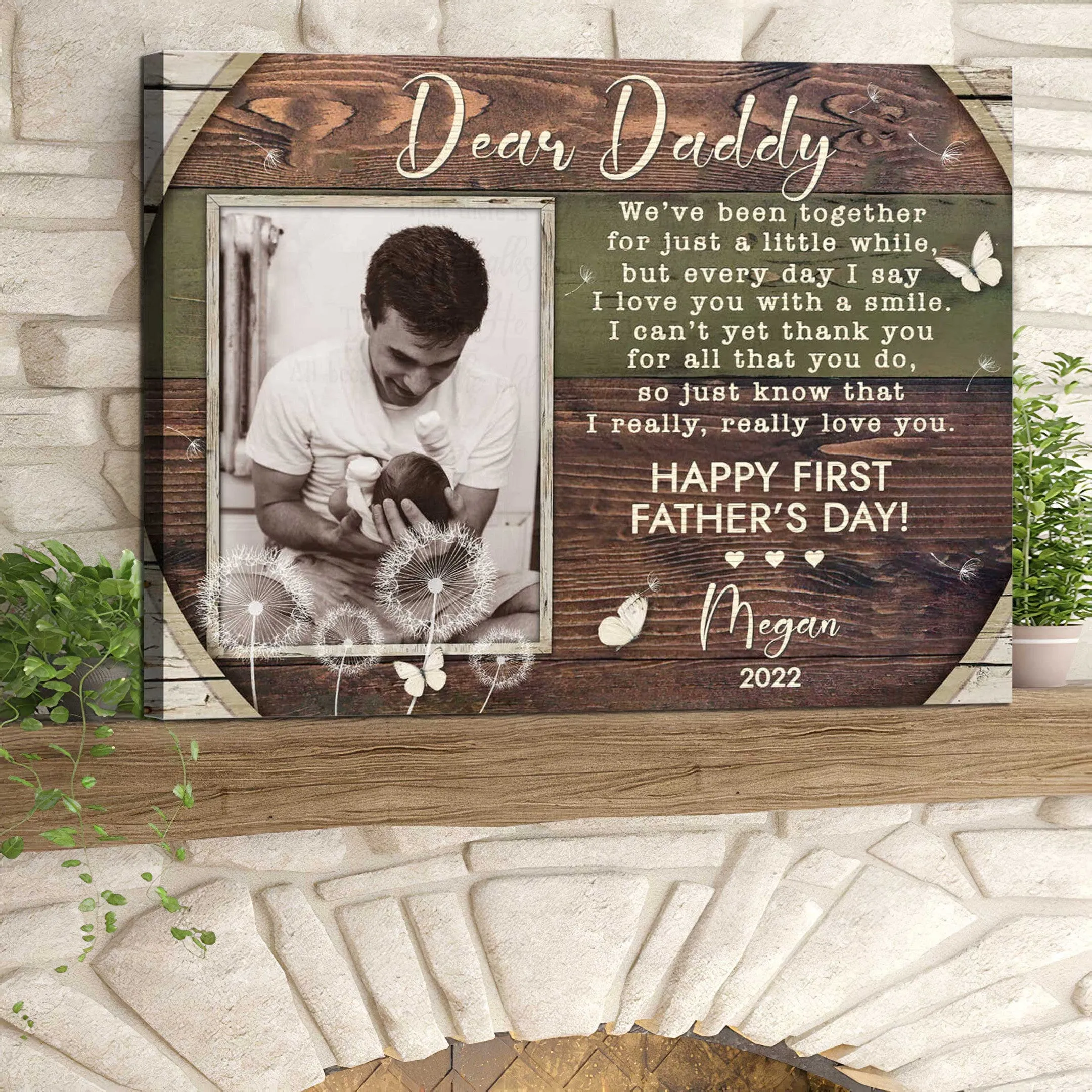 1st Father's Day Gift For Husband From Wife, Custom Dad Daughter Son Photo Gift For New Dad, New Father Canvas