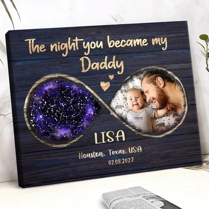 1st Father's Day Gift For Husband From Wife, Custom Dad Daughter Son Photo Gift For New Dad, New Father Canvas