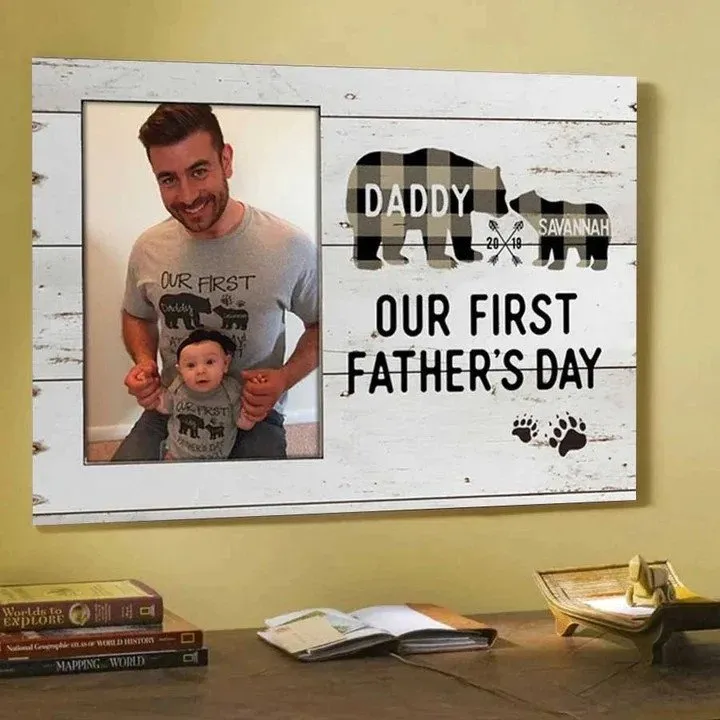 1st Father's Day Gift For Husband From Wife, Custom Dad Daughter Son Photo Gift For New Dad, New Father Canvas