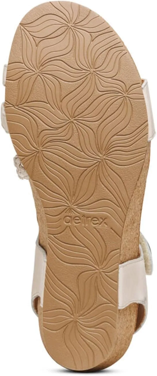 Aetrex Avril Orthopedic Platform Quarter Strap Low Heel Wedge Sandals for Women- Leather Memory Foam Footbed Arch Support Espadrilles Wedges for Women