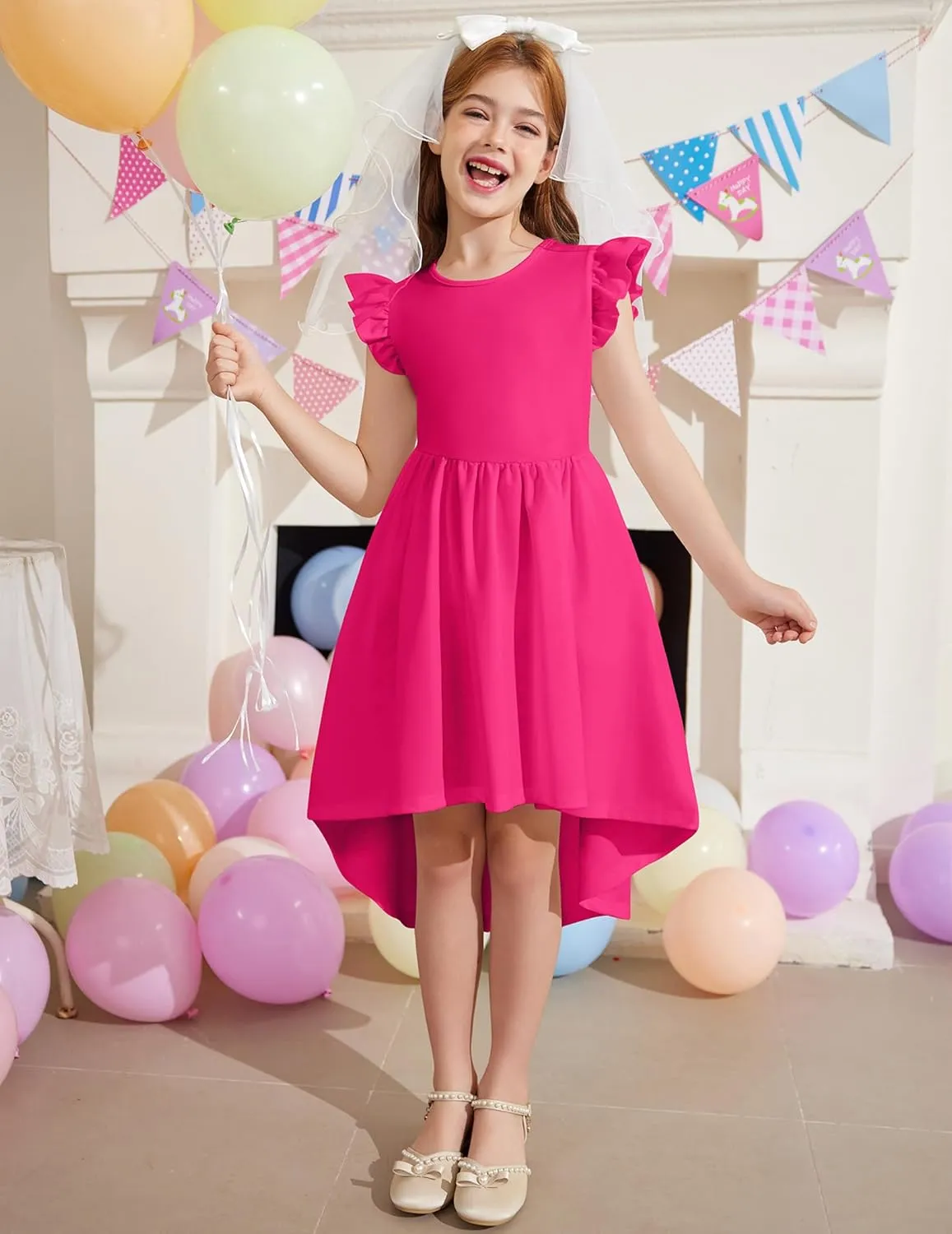 Arshiner Girls Summer Dress Tween Flutter Sleeve Formal Dresses