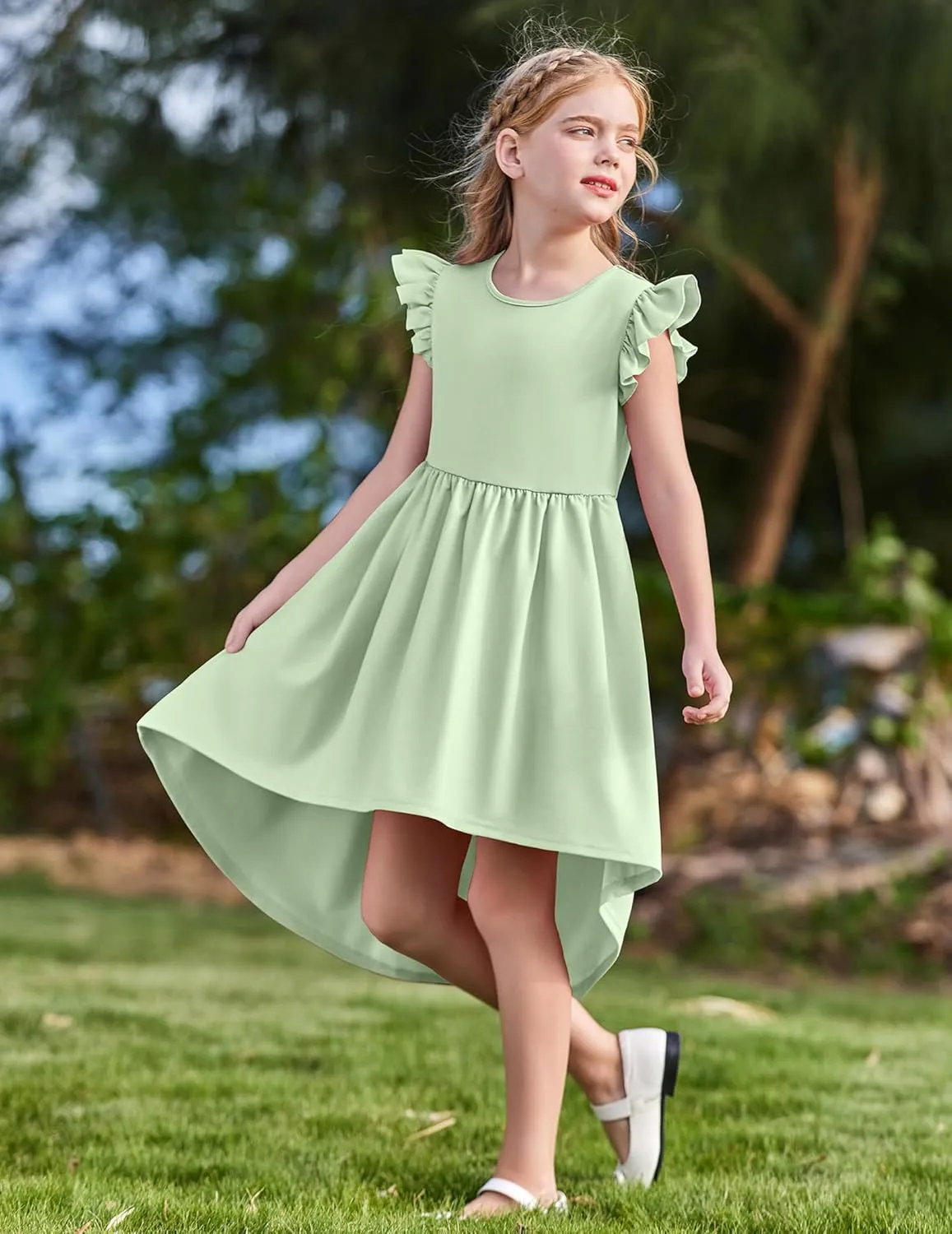Arshiner Girls Summer Dress Tween Flutter Sleeve Formal Dresses