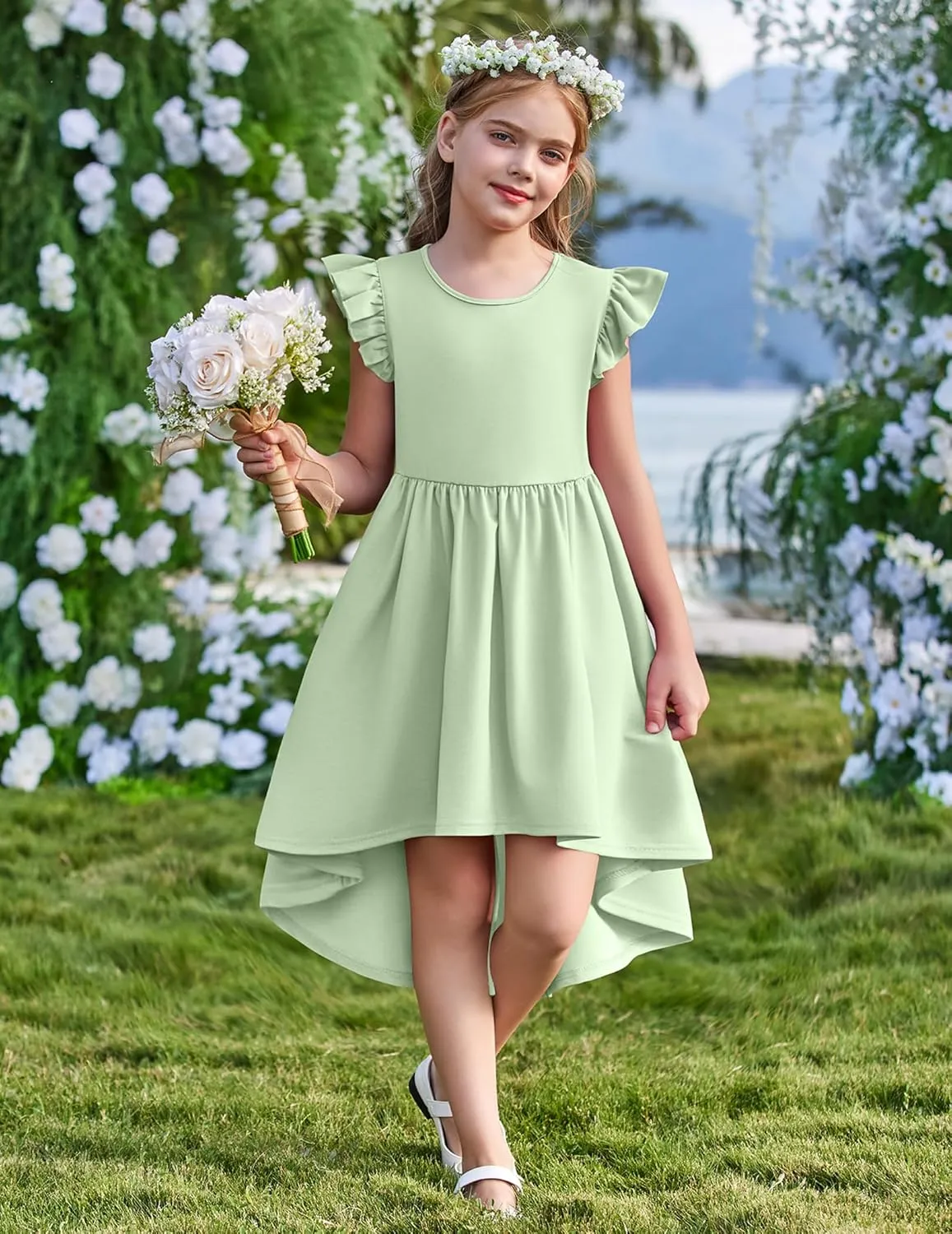 Arshiner Girls Summer Dress Tween Flutter Sleeve Formal Dresses