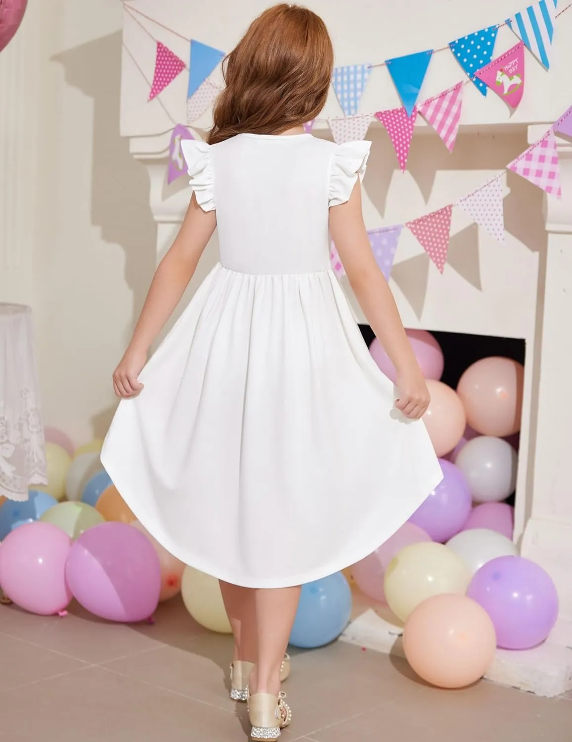 Arshiner Girls Summer Dress Tween Flutter Sleeve Formal Dresses