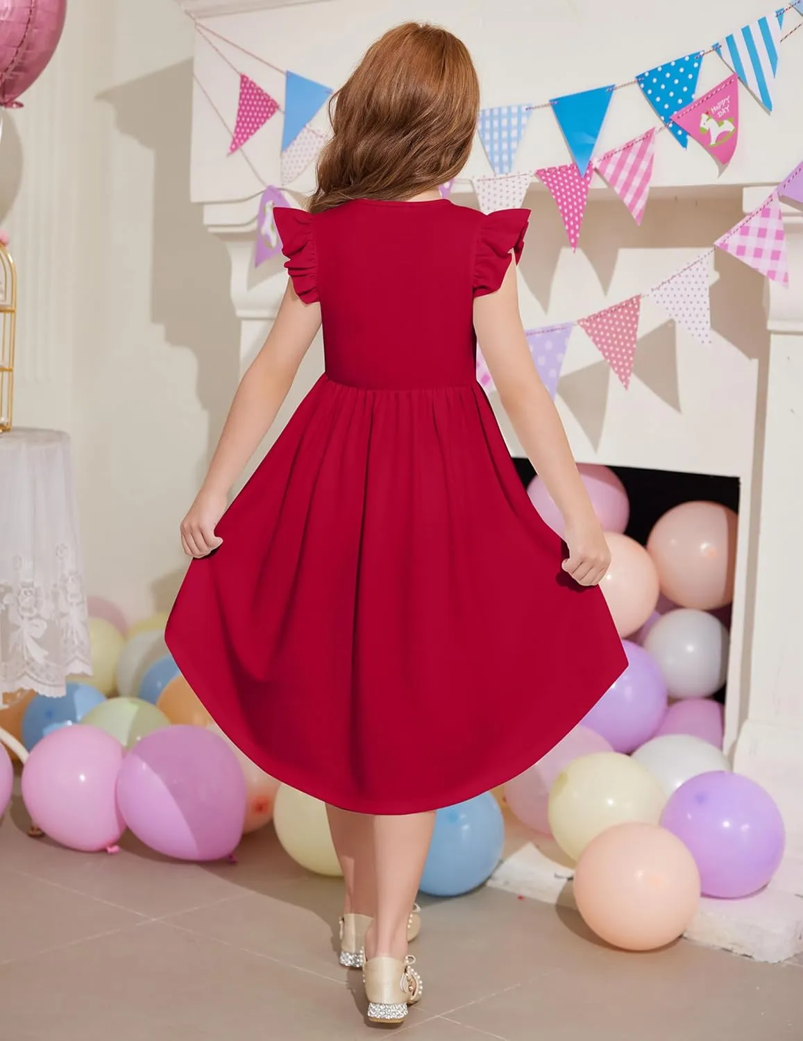 Arshiner Girls Summer Dress Tween Flutter Sleeve Formal Dresses