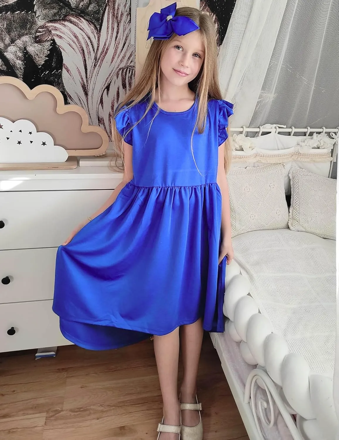 Arshiner Girls Summer Dress Tween Flutter Sleeve Formal Dresses