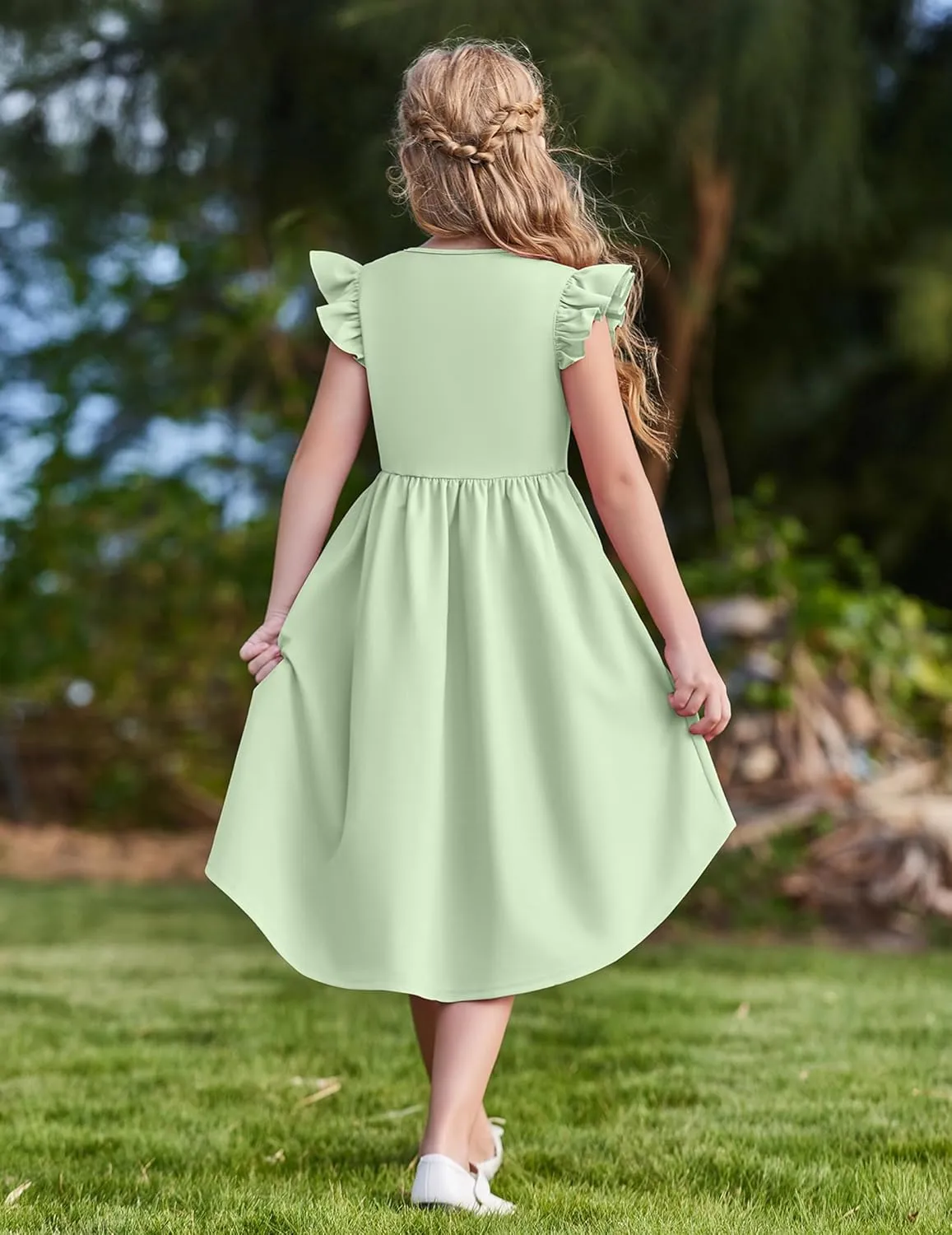 Arshiner Girls Summer Dress Tween Flutter Sleeve Formal Dresses