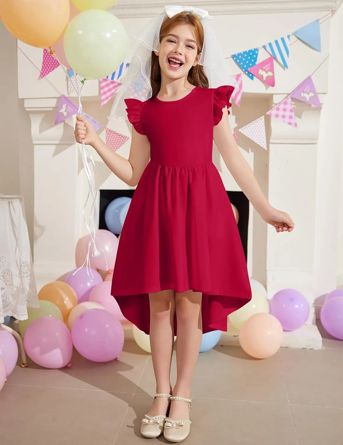 Arshiner Girls Summer Dress Tween Flutter Sleeve Formal Dresses