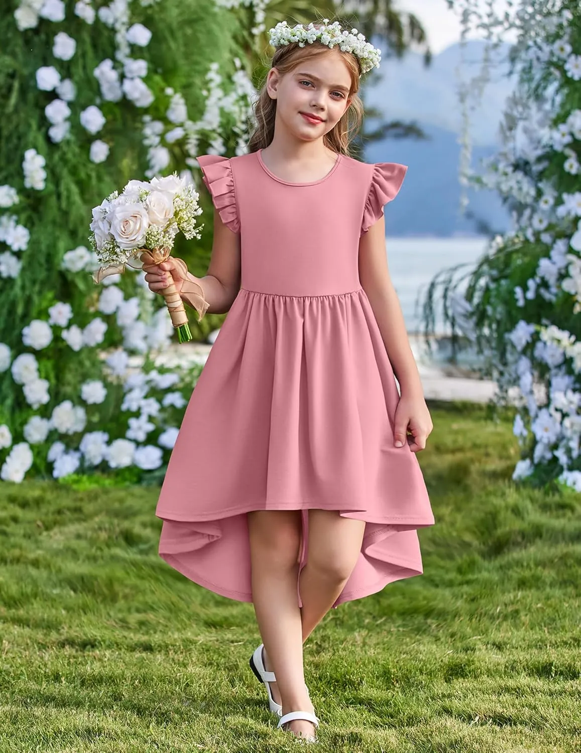 Arshiner Girls Summer Dress Tween Flutter Sleeve Formal Dresses