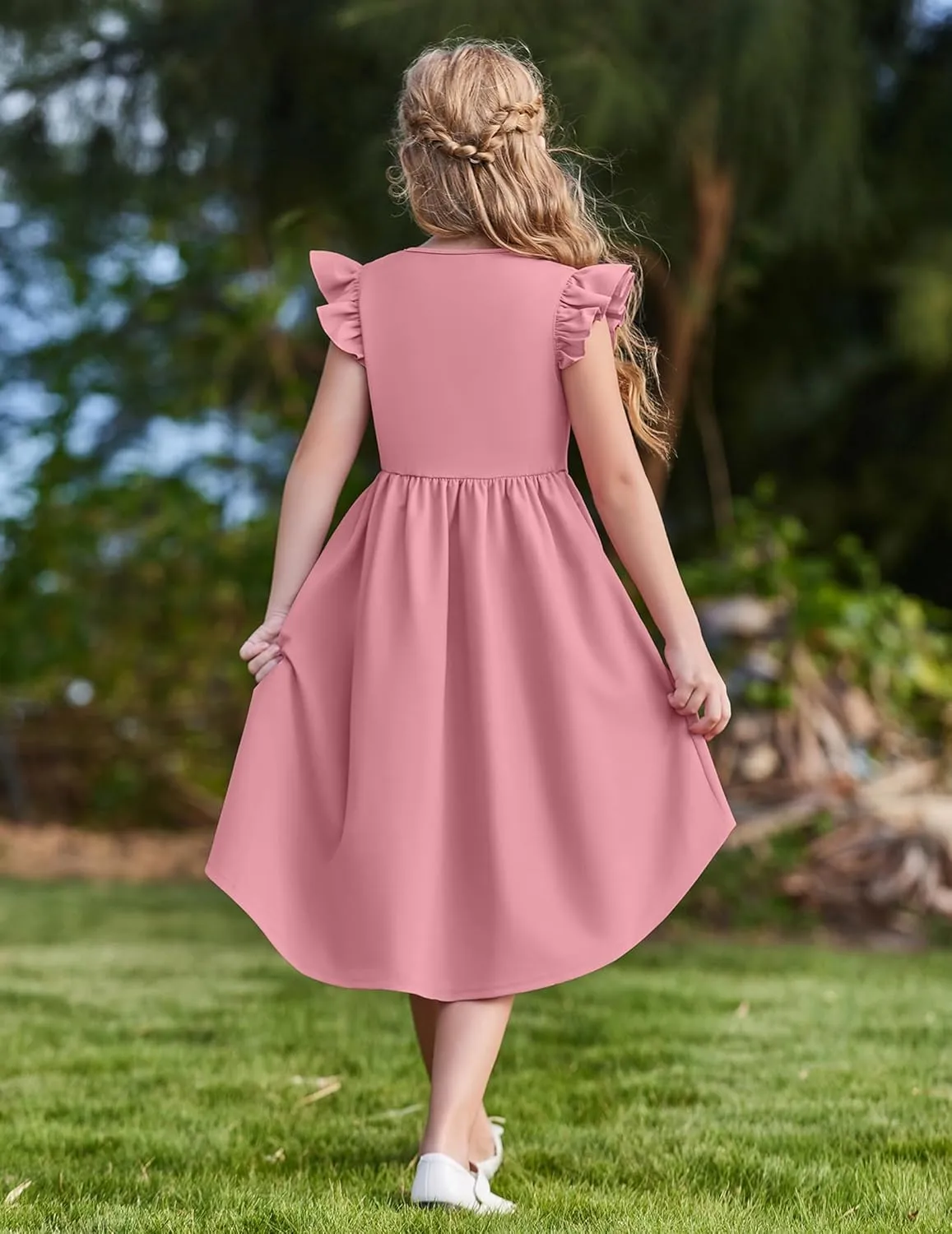 Arshiner Girls Summer Dress Tween Flutter Sleeve Formal Dresses