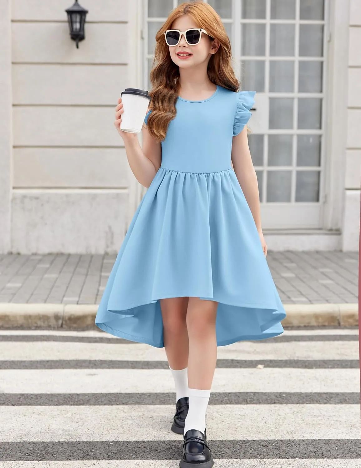 Arshiner Girls Summer Dress Tween Flutter Sleeve Formal Dresses