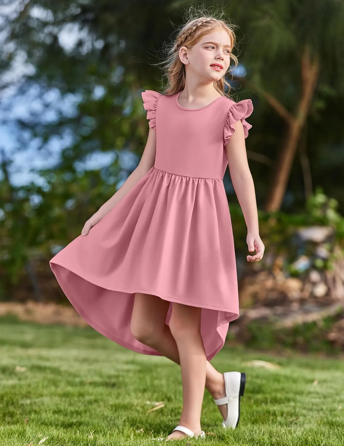 Arshiner Girls Summer Dress Tween Flutter Sleeve Formal Dresses