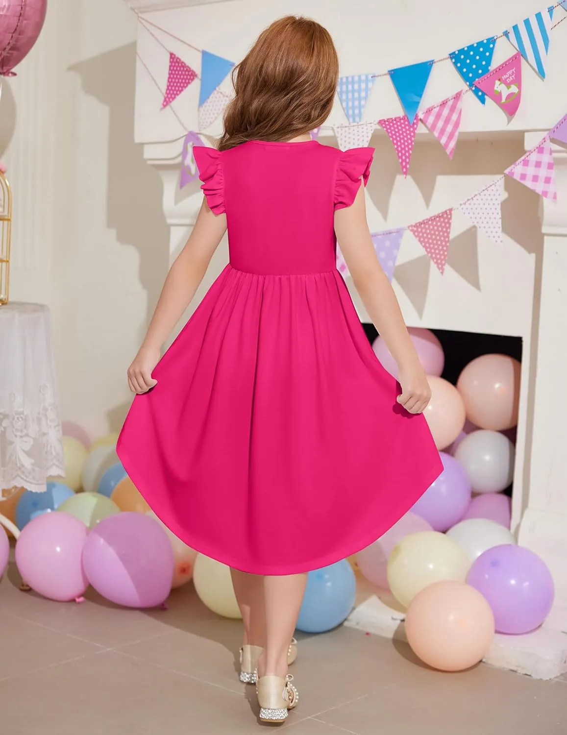 Arshiner Girls Summer Dress Tween Flutter Sleeve Formal Dresses