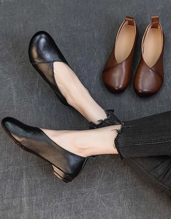 Comfortable Light Weight Leather Retro Flat Pumps 35-41