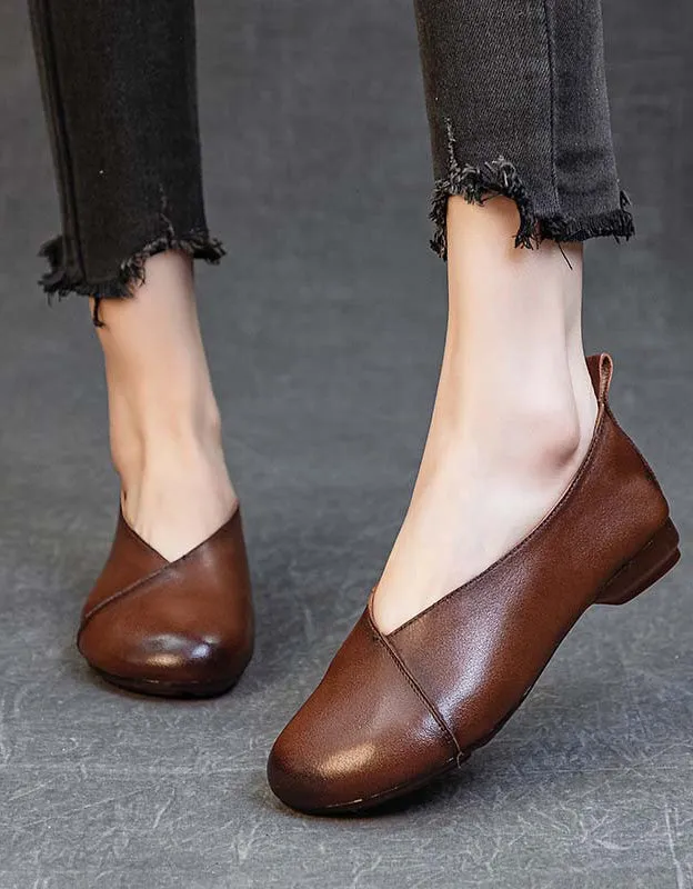 Comfortable Light Weight Leather Retro Flat Pumps 35-41