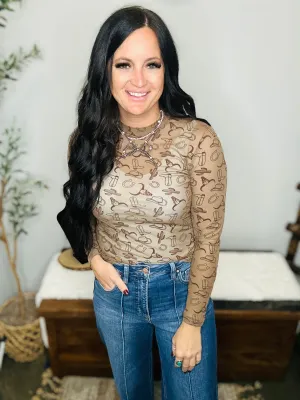 Country Western Mesh Long Sleeve Top