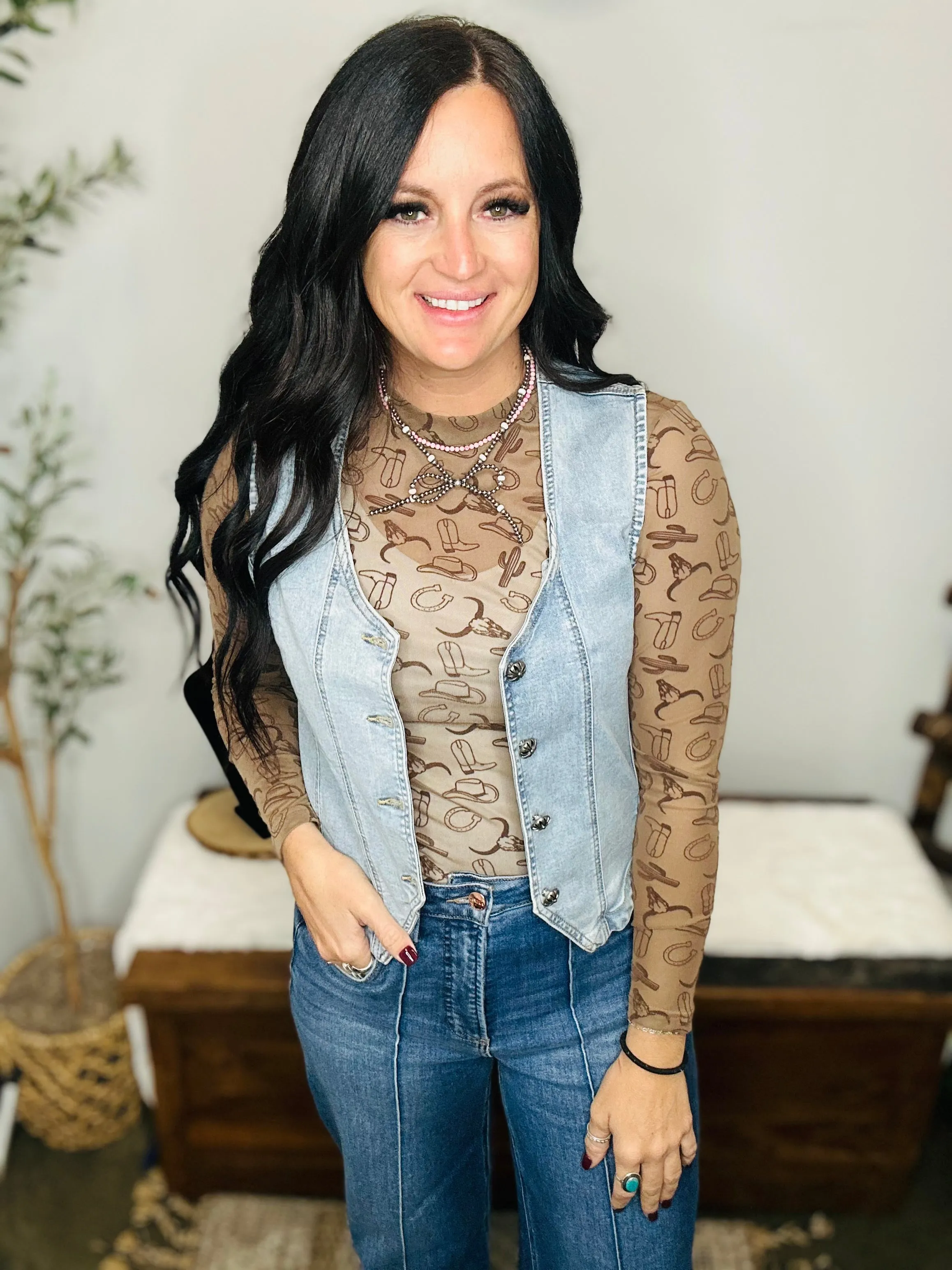 Country Western Mesh Long Sleeve Top