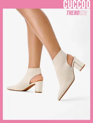 CUCCOO Trending Minimalist Point Toe Chunky Heeled Sandal Boots