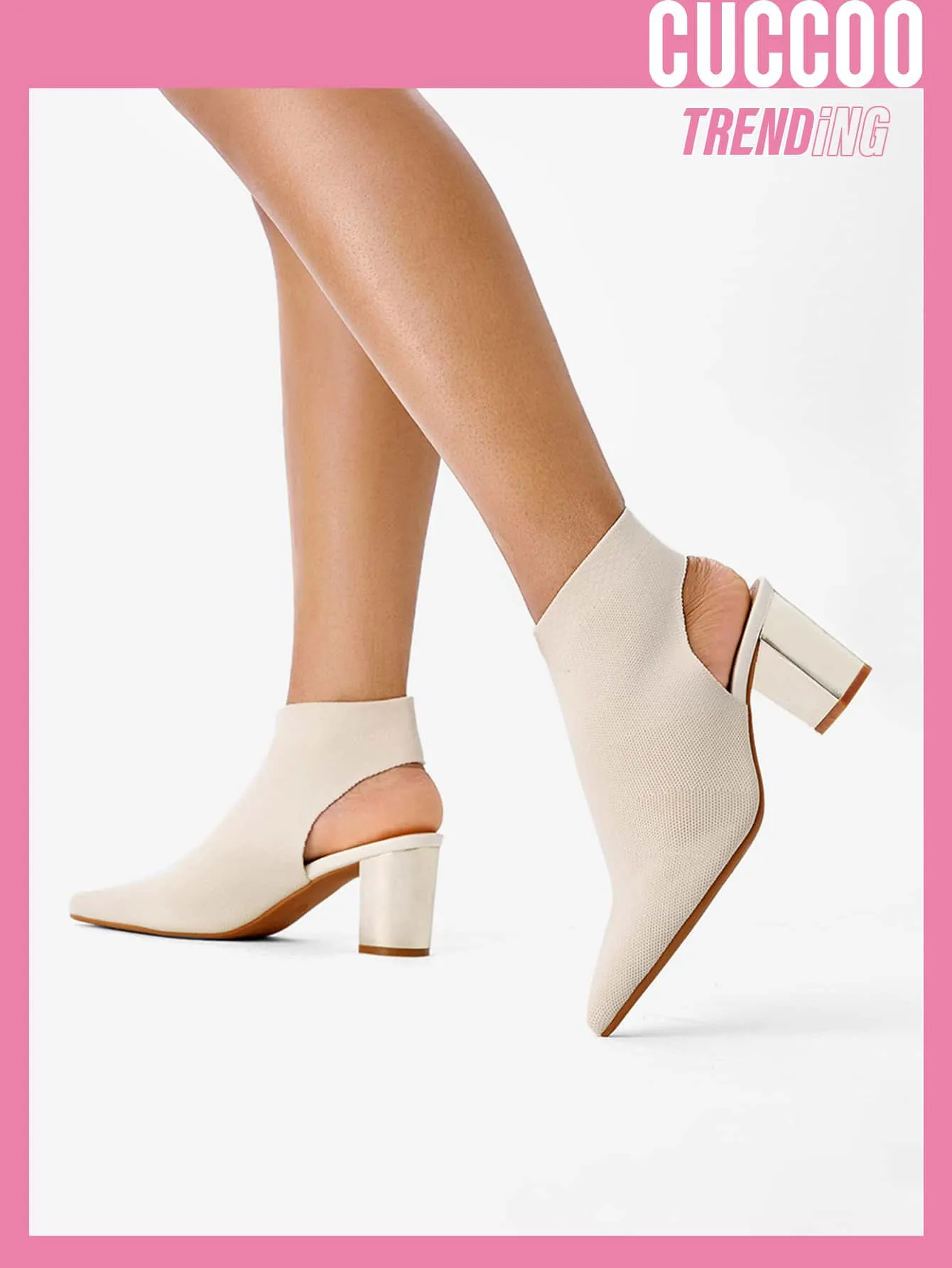 CUCCOO Trending Minimalist Point Toe Chunky Heeled Sandal Boots