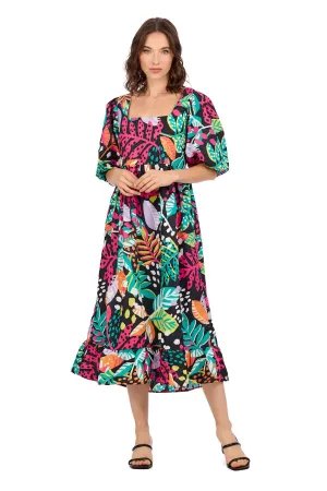 Gentry Printed Midi Dres • Animal Leaf