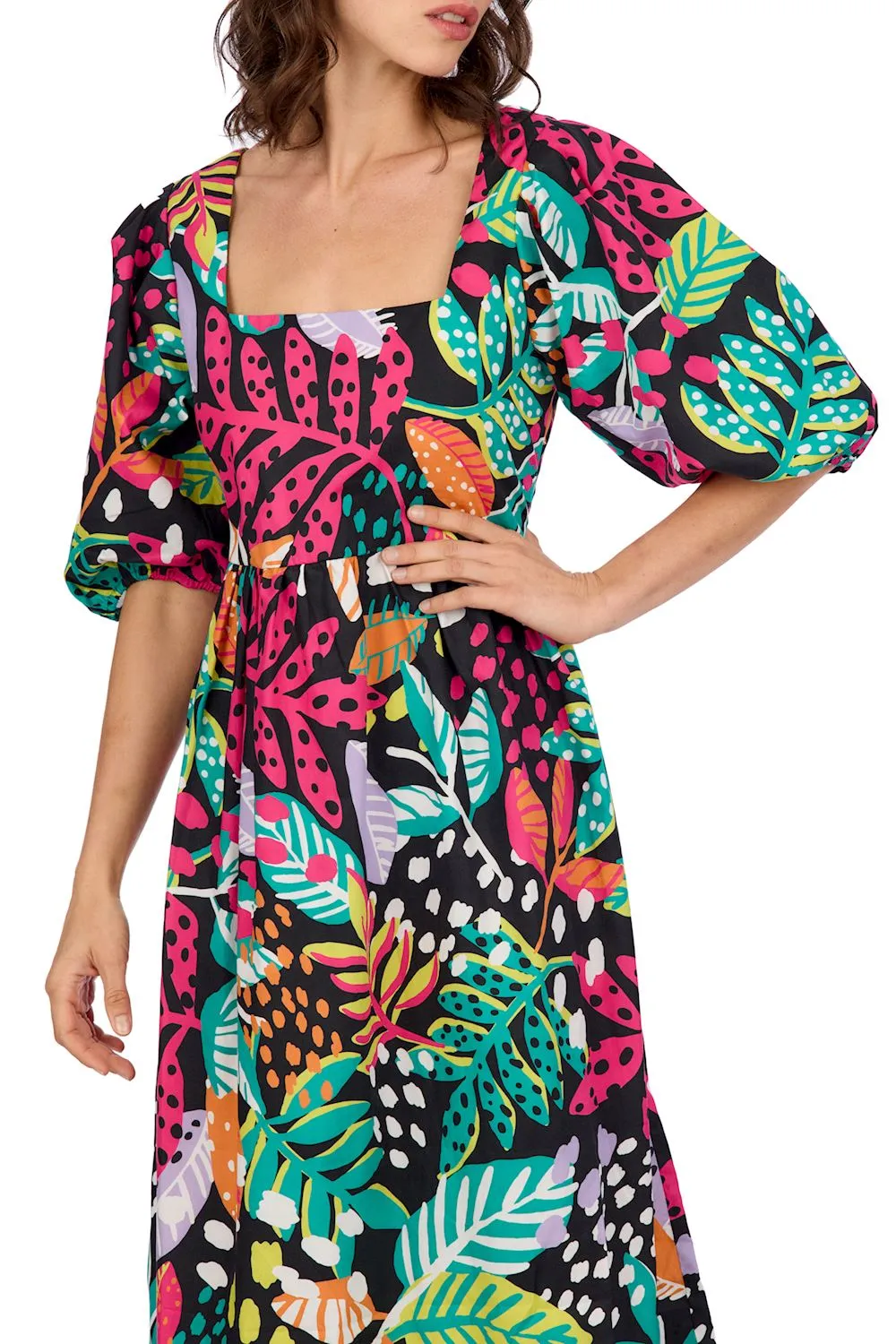 Gentry Printed Midi Dres • Animal Leaf