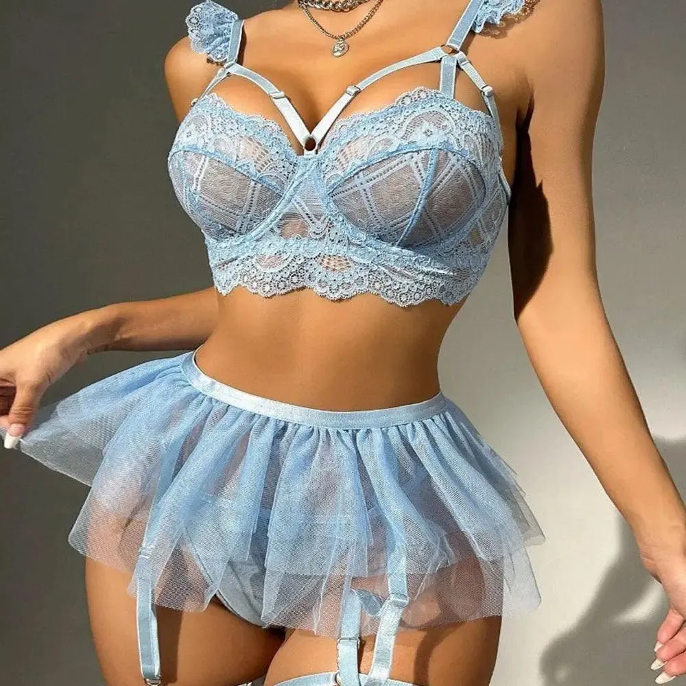 Lace Gather Comfortably Tulle Skirt Four-piece Set