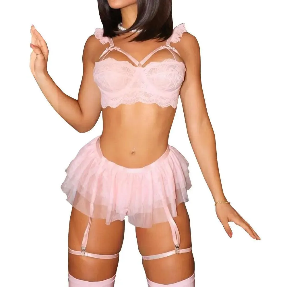 Lace Gather Comfortably Tulle Skirt Four-piece Set