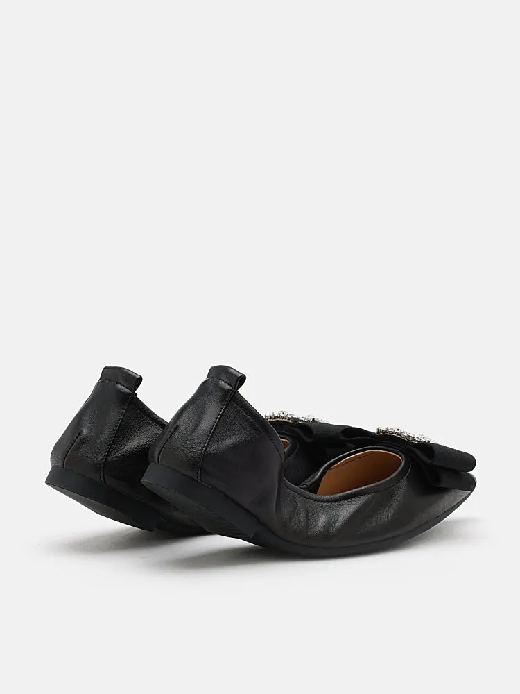 Leslie Diamante Bow Pointed Toe Foldable Flats