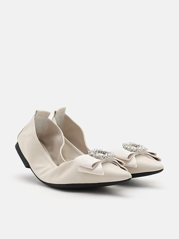Leslie Diamante Bow Pointed Toe Foldable Flats