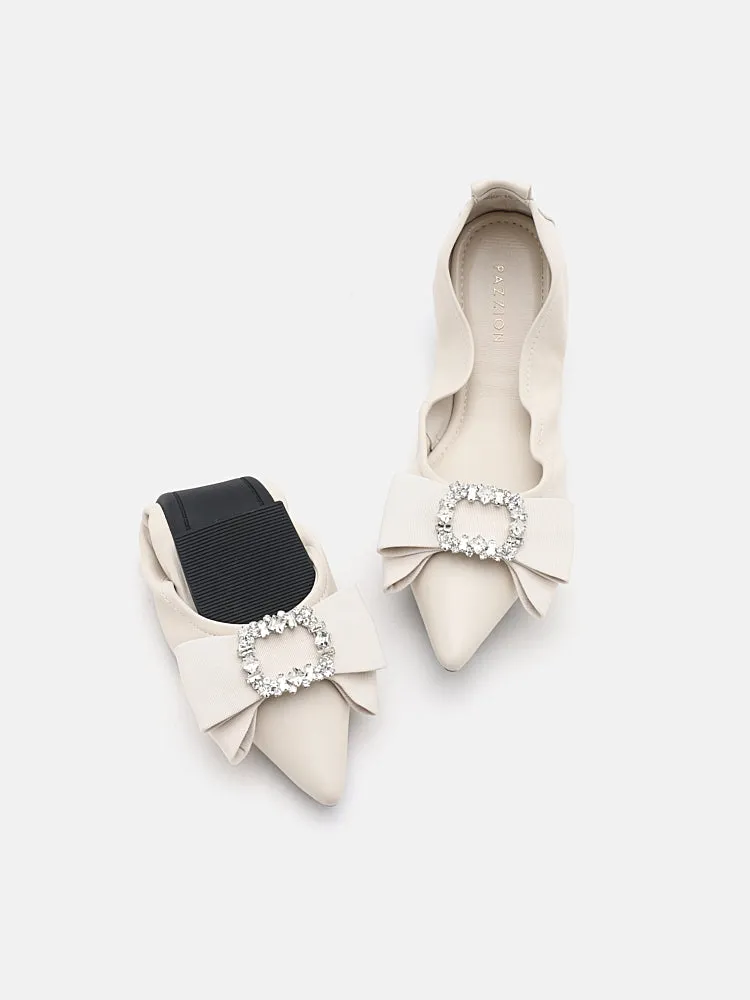 Leslie Diamante Bow Pointed Toe Foldable Flats