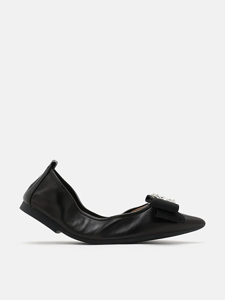 Leslie Diamante Bow Pointed Toe Foldable Flats