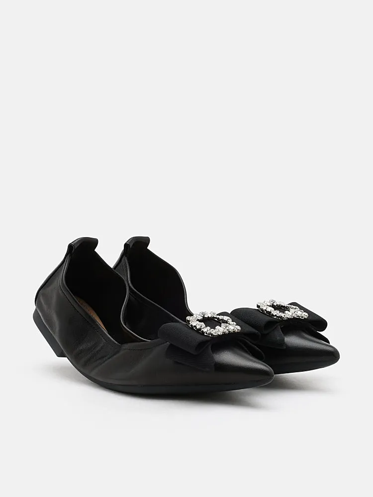 Leslie Diamante Bow Pointed Toe Foldable Flats
