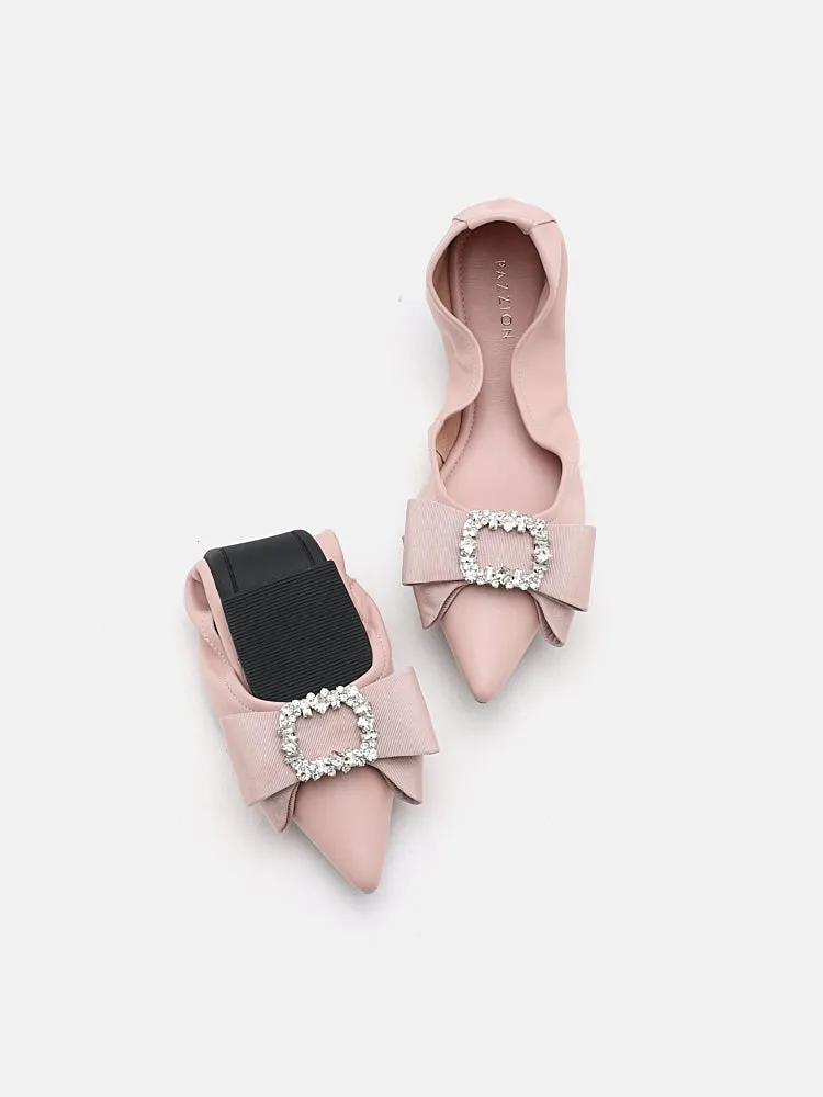 Leslie Diamante Bow Pointed Toe Foldable Flats