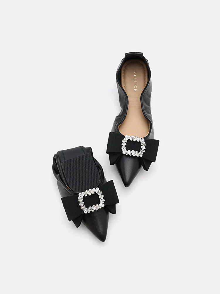 Leslie Diamante Bow Pointed Toe Foldable Flats