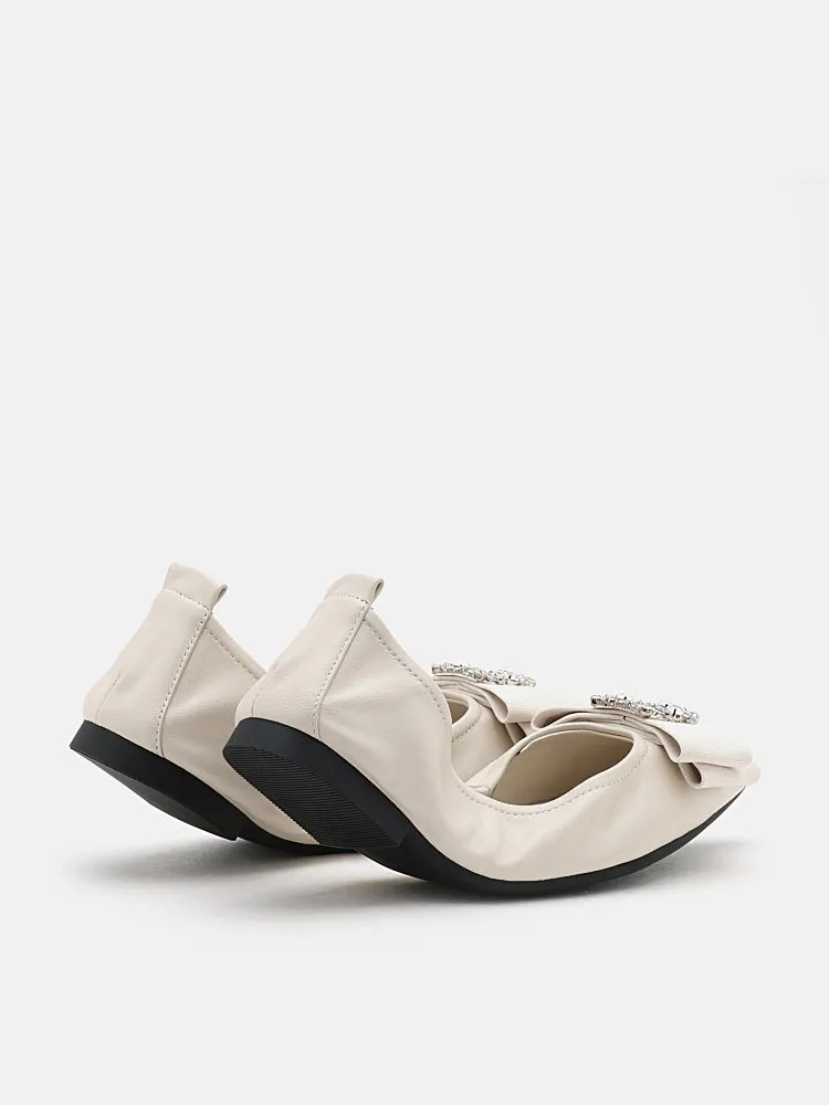 Leslie Diamante Bow Pointed Toe Foldable Flats