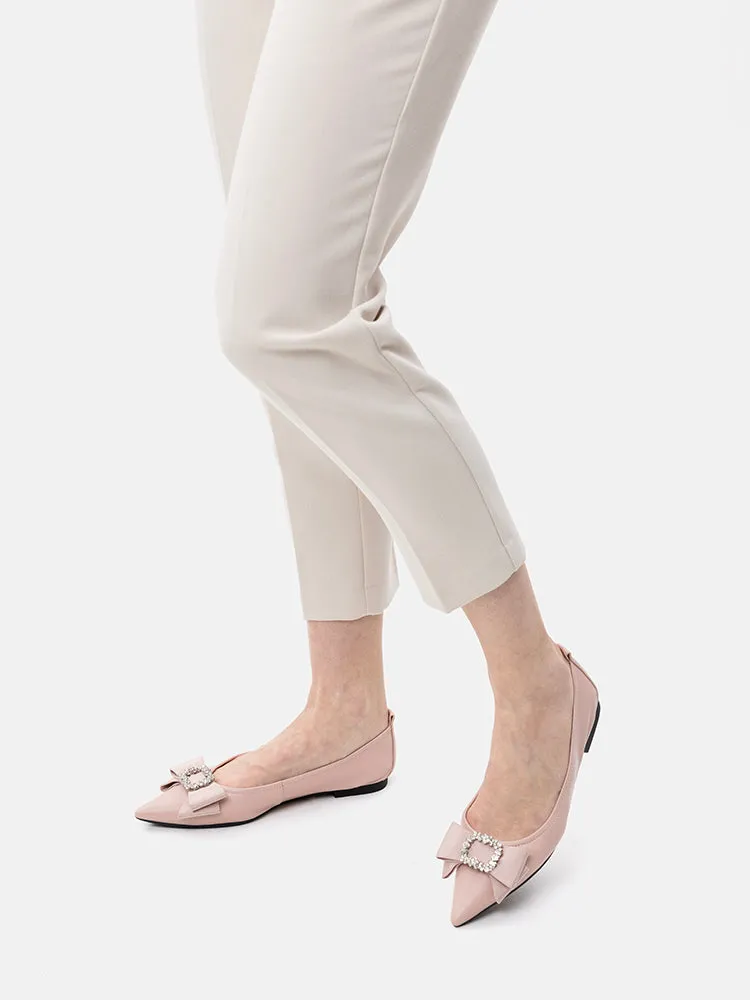 Leslie Diamante Bow Pointed Toe Foldable Flats