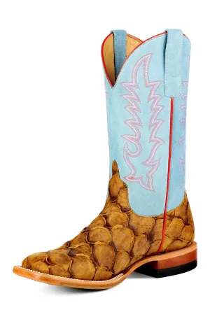 Macie Bean Womens In Reel Time Honey/Blue Leather Cowboy Boots 9 M