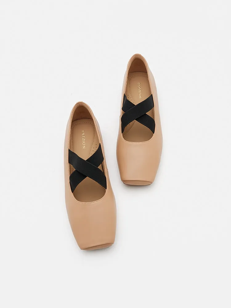 Mandy Square Toe Criss Cross Strap Ballet Flats