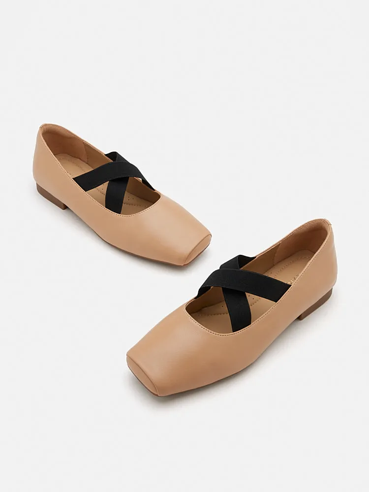 Mandy Square Toe Criss Cross Strap Ballet Flats