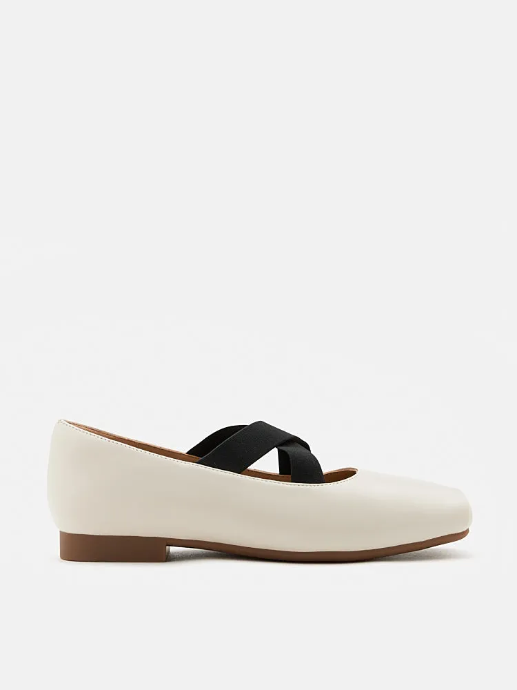 Mandy Square Toe Criss Cross Strap Ballet Flats