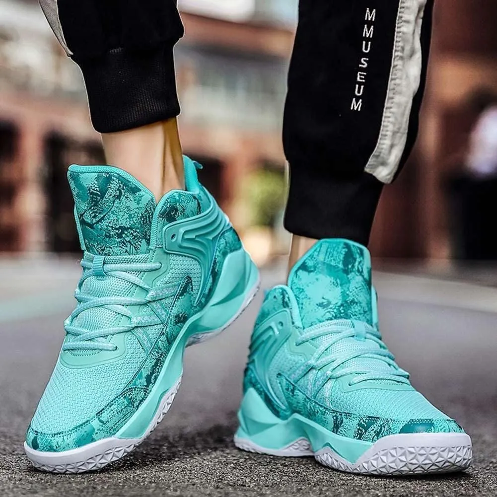 Men's Basketball Shoes High Top Fly Woven Breathable Durable Sports Training Boots