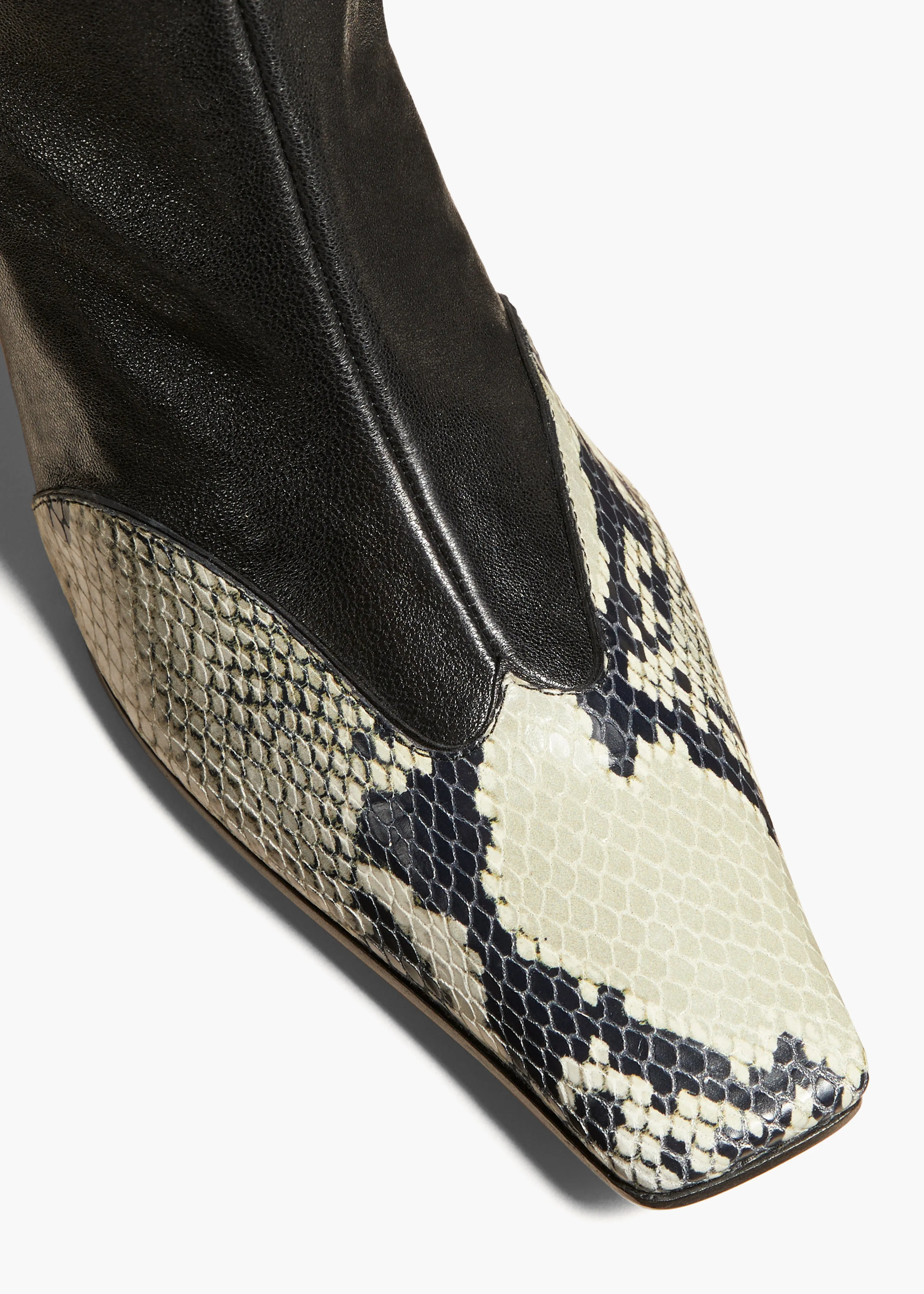 Nevada Stretch High Boot in Black with Natural Python-Embossed Leather