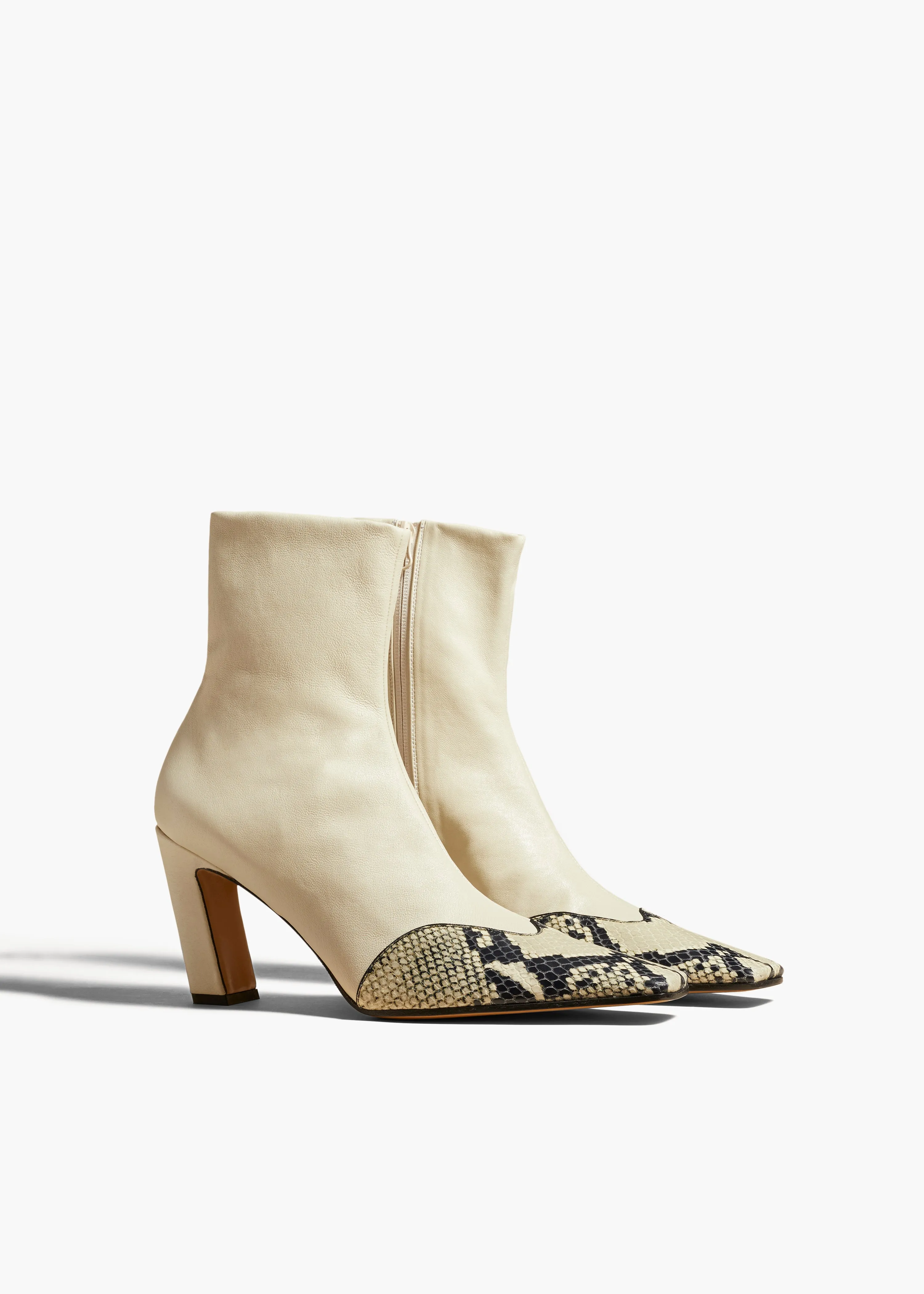 Nevada Stretch High Boot in Bone with Natural Python-Embossed Leather