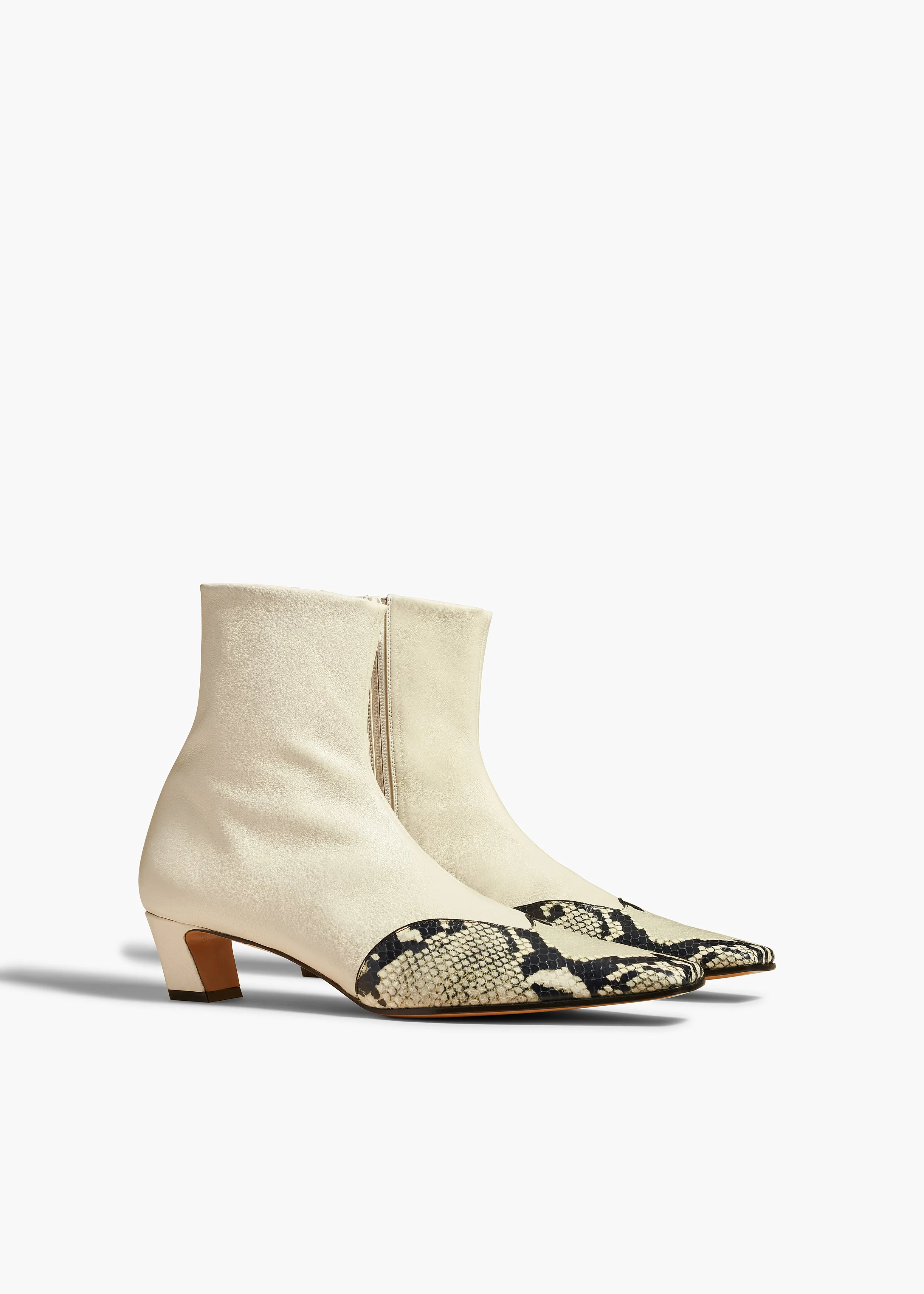 Nevada Stretch Low Boot in Off White with Natural Python-Embossed Leather