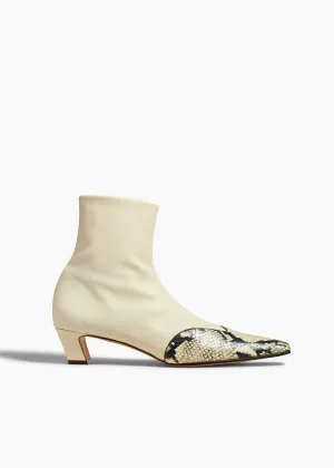 Nevada Stretch Low Boot in Off White with Natural Python-Embossed Leather