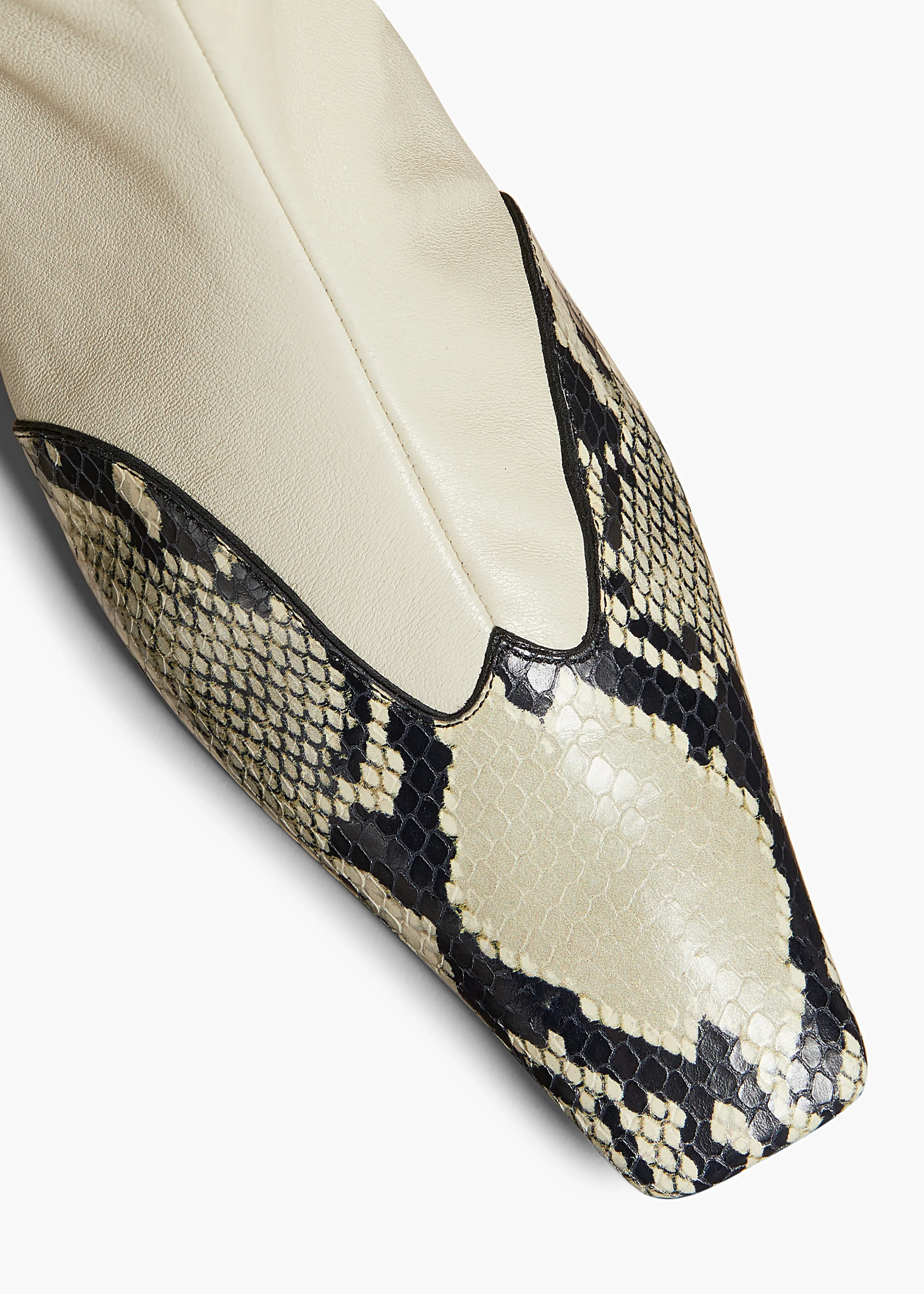 Nevada Stretch Low Boot in Off White with Natural Python-Embossed Leather