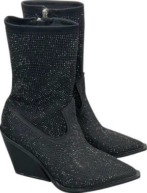 Public Desire Black Wild One Dimante Western Cowboy Boots UK 4 EU 37 