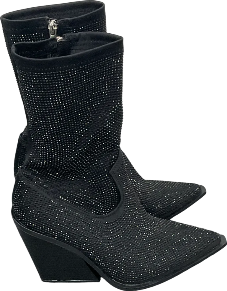 Public Desire Black Wild One Dimante Western Cowboy Boots UK 4 EU 37 
