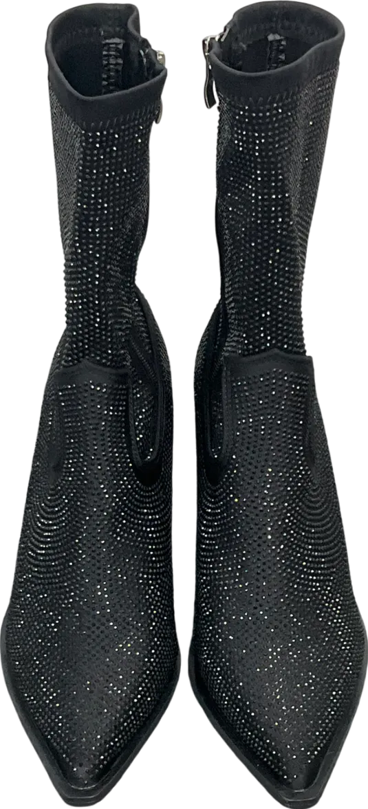 Public Desire Black Wild One Dimante Western Cowboy Boots UK 4 EU 37 